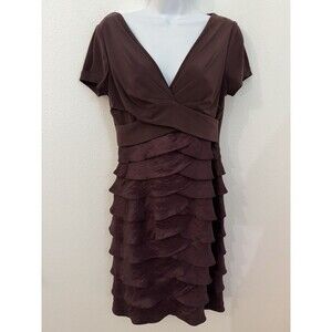 Adrianna Papell Purple Tiered Ruffle Cocktail Dress Wedding Guest Size 8 Stretch